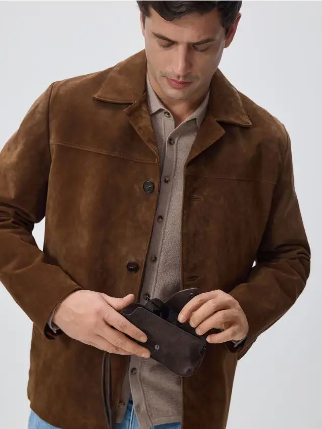 Custodia per occhiali in suede - marrone scuro