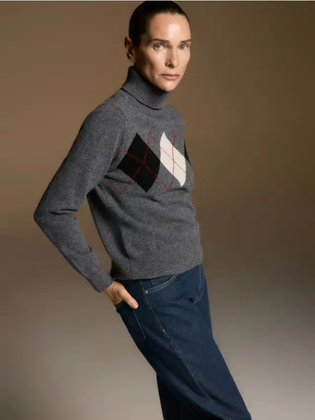 Dolcevita in lana con motivo a rombi - multicolore