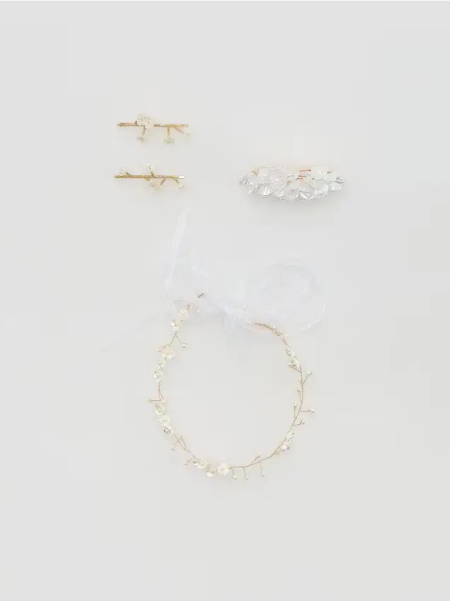 Fascia e fermagli per capelli 4 pezzi - panna