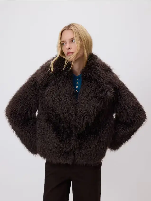 Faux fur jacket - marrone scuro