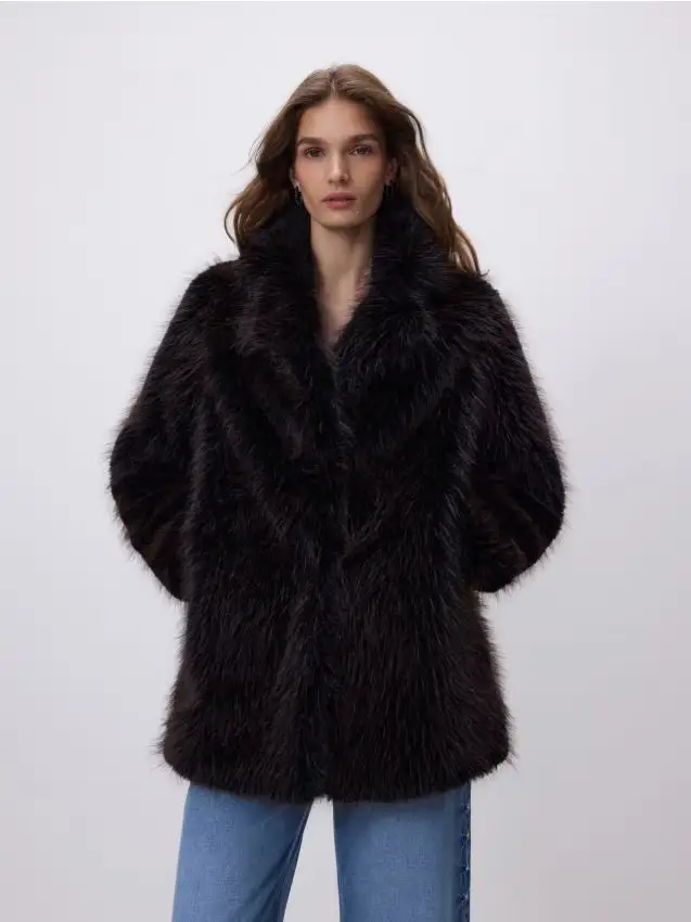 Faux fur jacket - marrone scuro