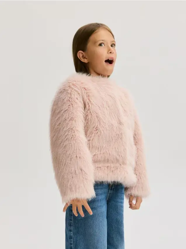 Faux fur jacket - rosa pastello