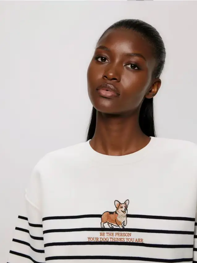 Felpa a righe con dettaglio ricamato - multicolore