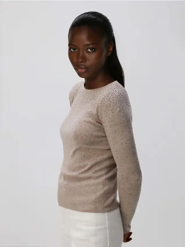 Felpa con applicazione brillante - caffè