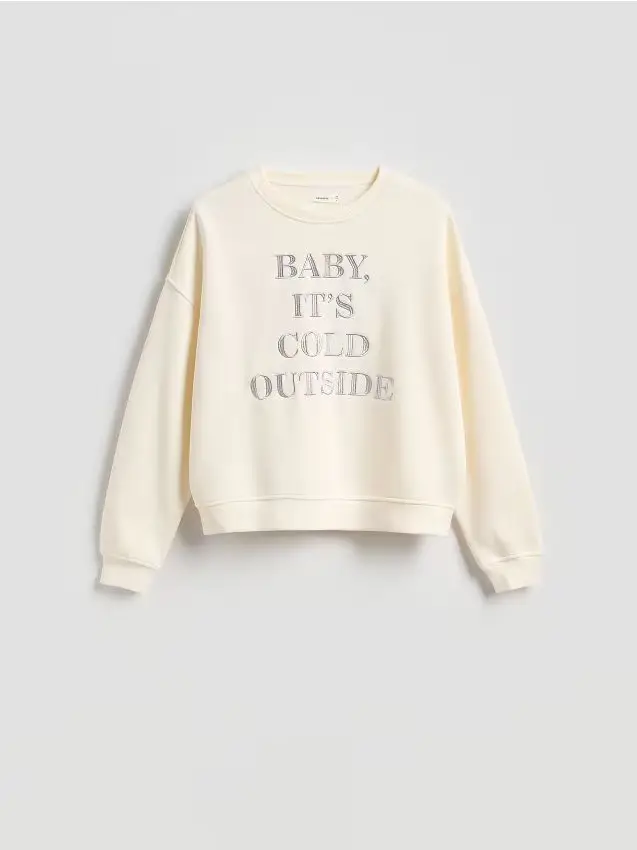 Felpa con cappuccio con slogan ricamato - panna