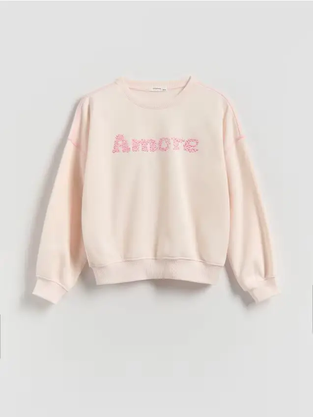 Felpa con cappuccio con slogan ricamato - panna