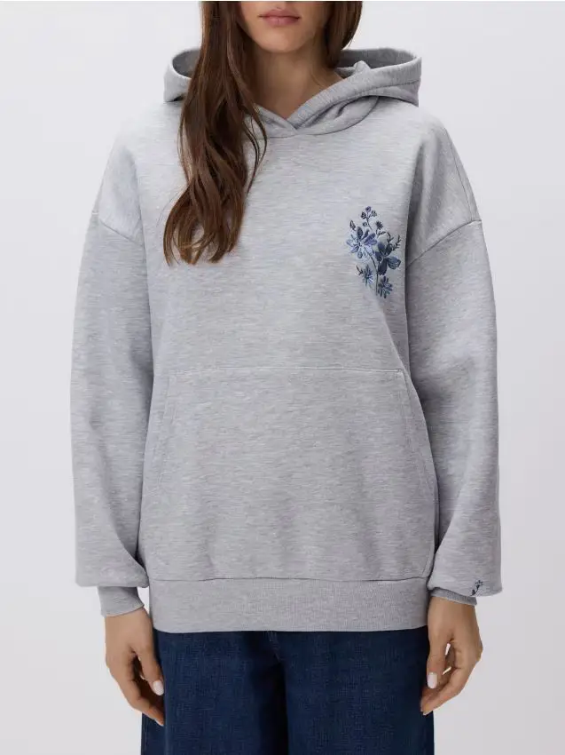 Felpa con cappuccio e motivo ricamato - grigio chiaro