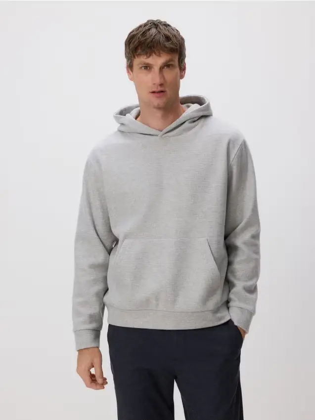 Felpa con cappuccio e tasca a marsupio - grigio scuro