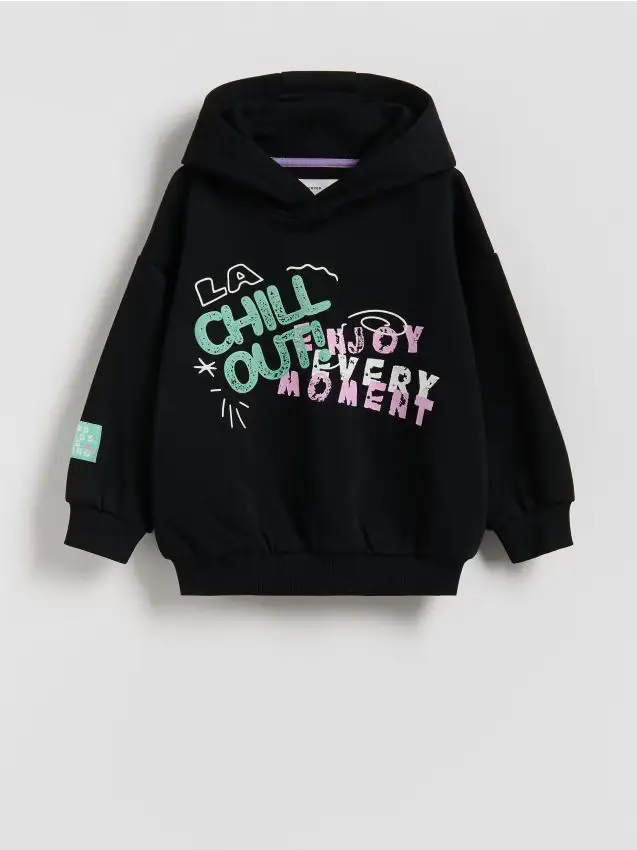 Felpa con cappuccio in cotone - nero