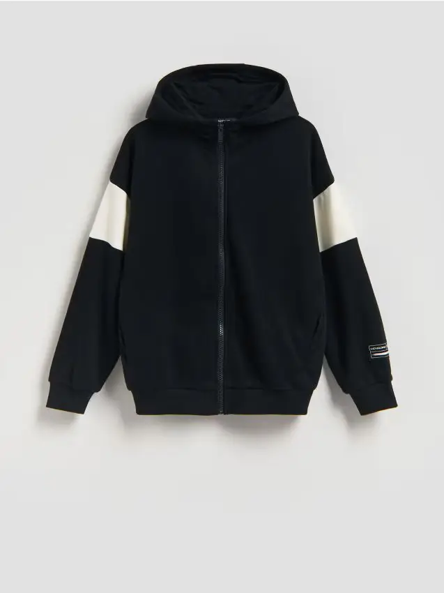 Felpa con cappuccio in cotone - nero