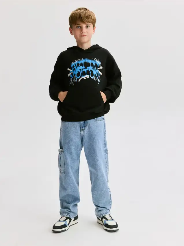 Felpa con cappuccio in cotone - nero