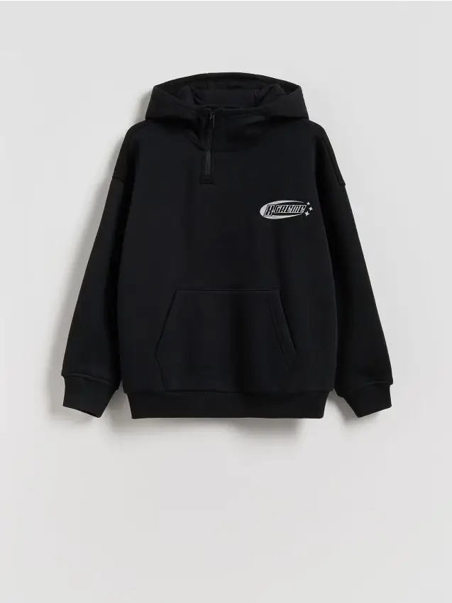 Felpa con cappuccio in cotone - nero