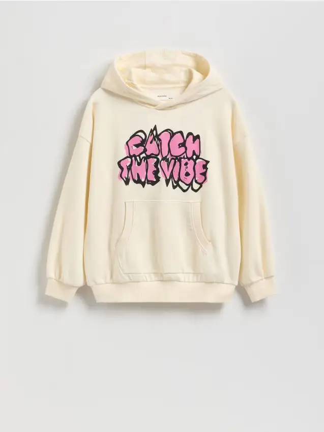 Felpa con cappuccio in cotone - panna