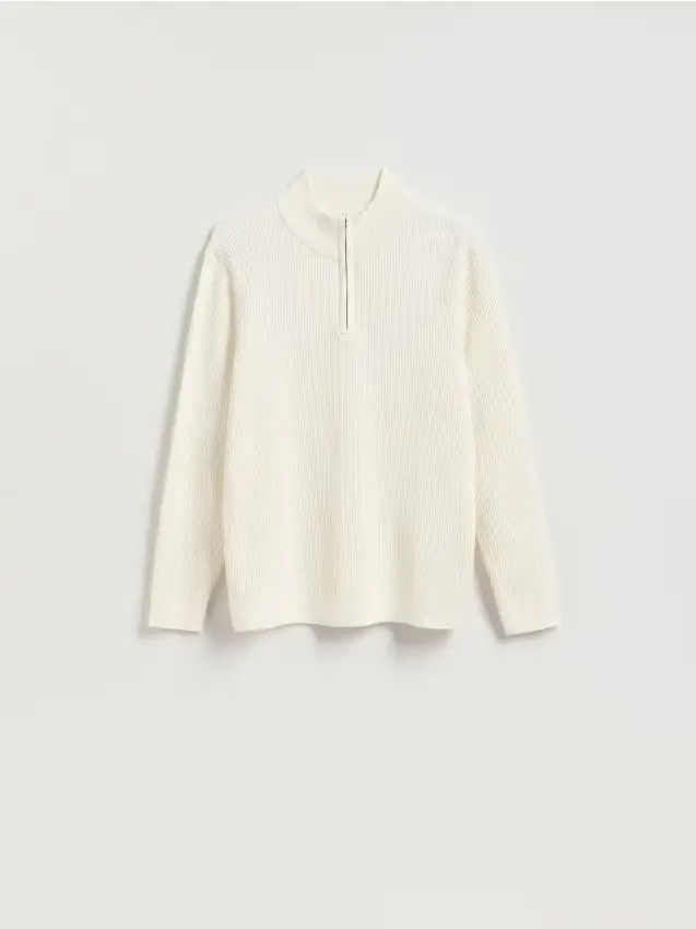 Felpa con colletto rigido con zip - bianco