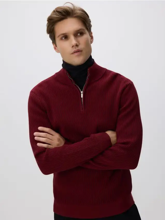Felpa con colletto rigido con zip - maroon
