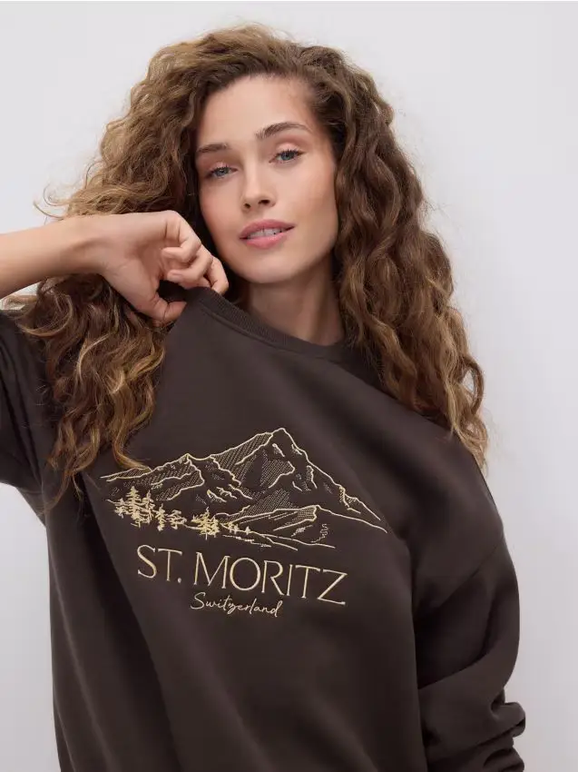 Felpa con dettagli ricamati - marrone scuro