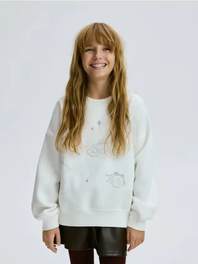 Felpa con dettagli ricamati - panna