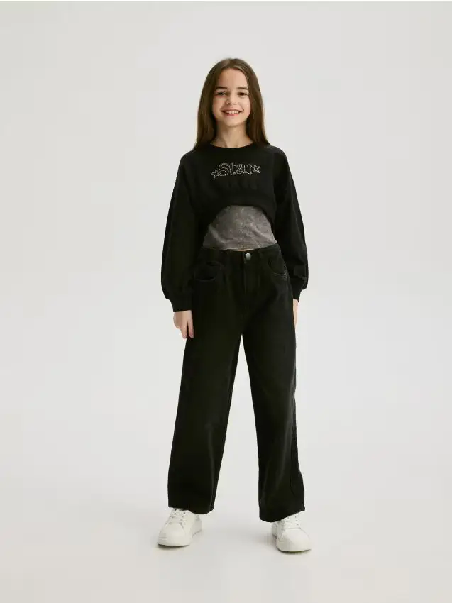 Felpa con imitazione di T-shirt - nero