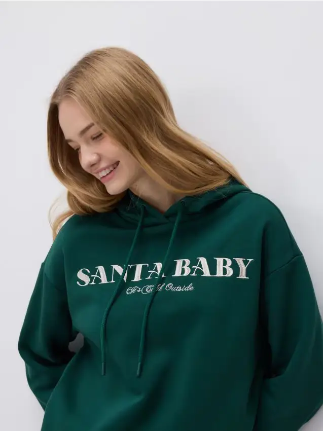 Felpa con slogan natalizio - verde scuro