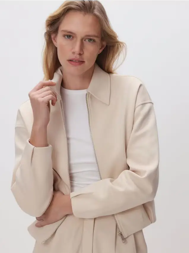 Felpa con zip - beige