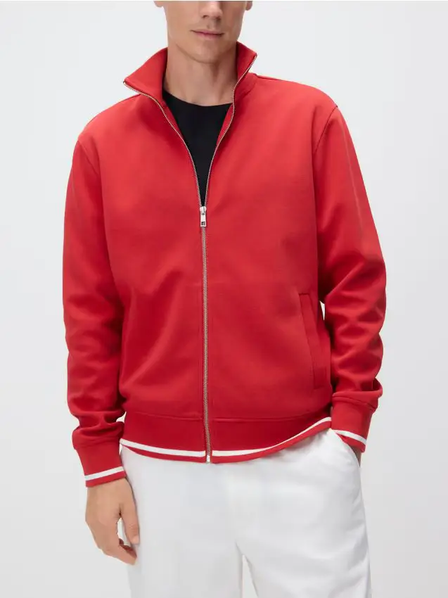 Felpa con zip e colletto rigido - rosso