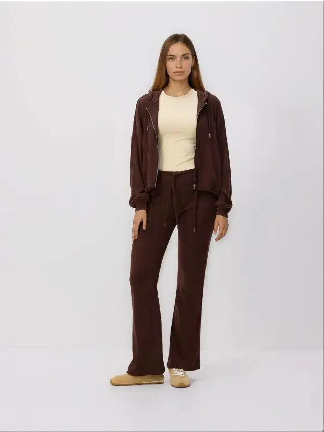 Felpa con zip e viscosa - marrone scuro