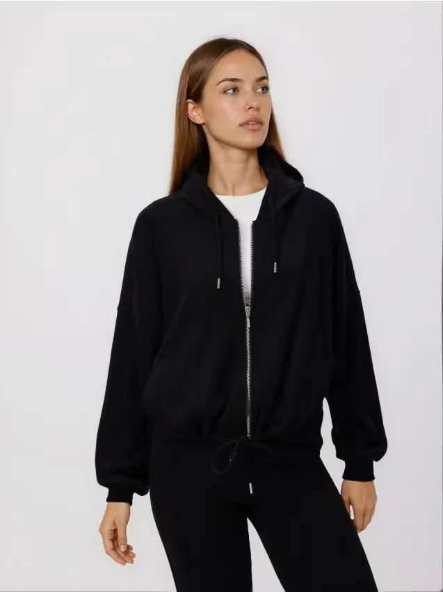 Felpa con zip e viscosa - nero