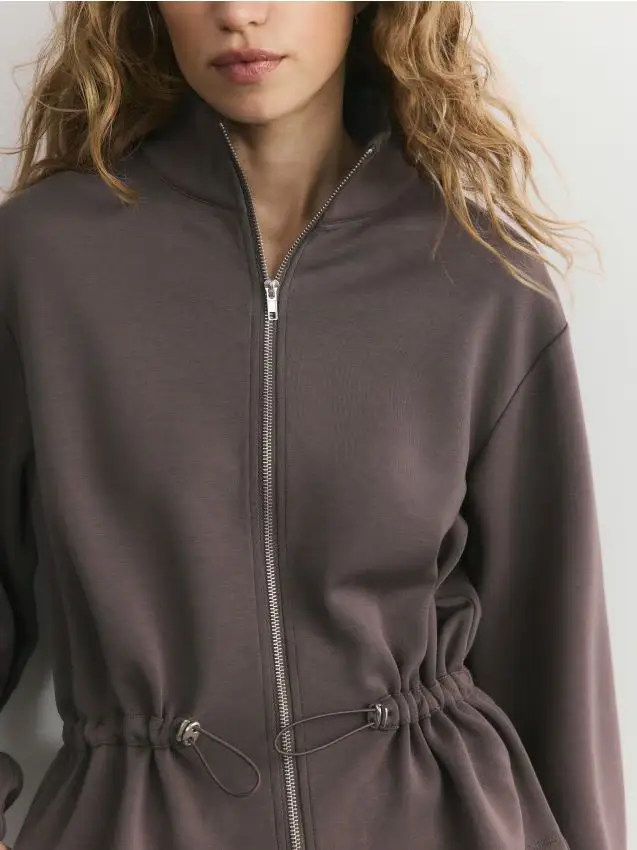Felpa con zip in modal - marrone