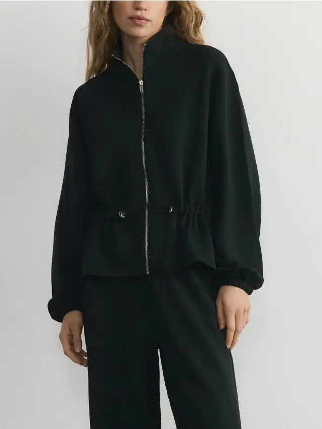 Felpa con zip in modal - nero