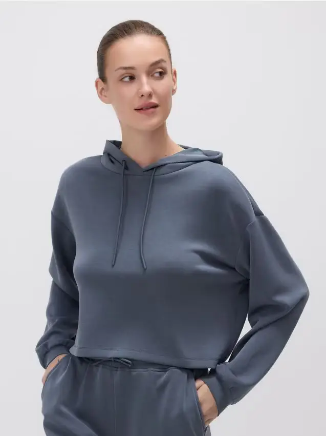 Felpa corta con cappuccio - grigio scuro