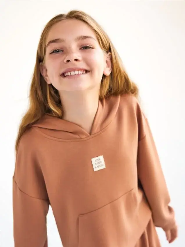 Felpa corta con cappuccio in viscosa - caffè