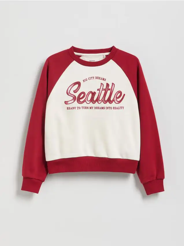 Felpa corta con scritta ricamata - rosso