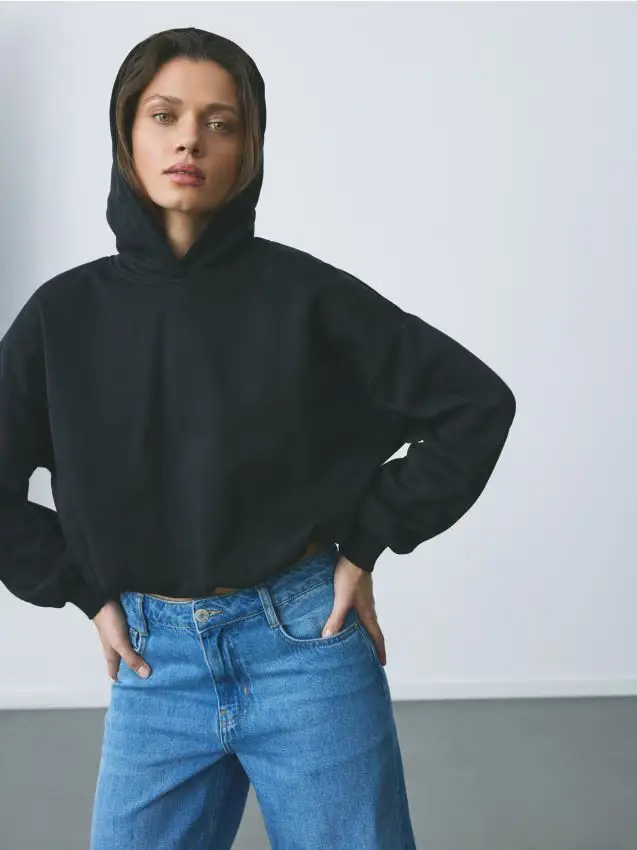 Felpa corta in misto cotone - nero