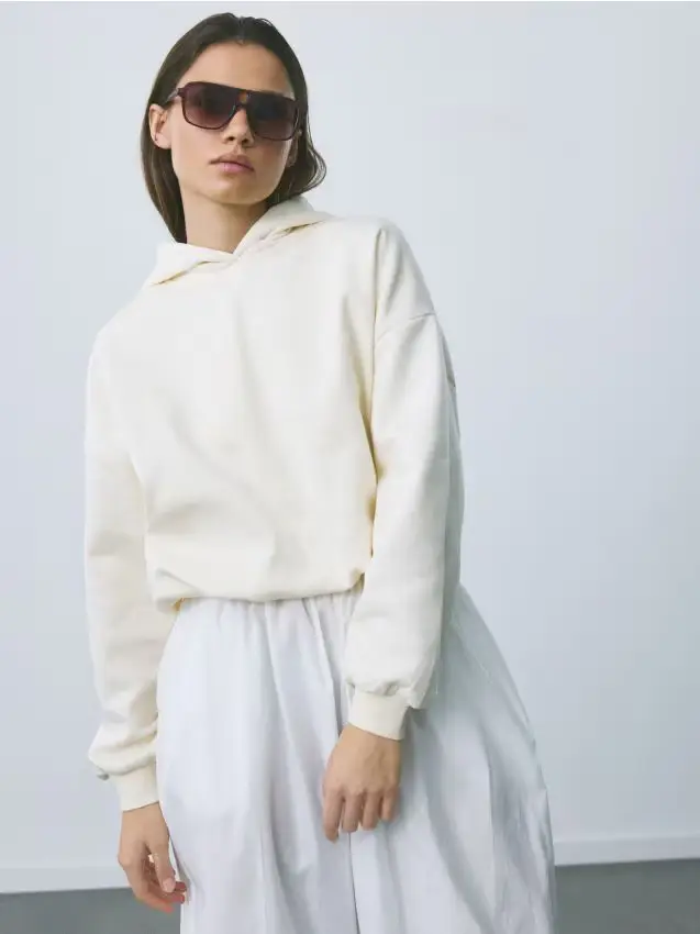 Felpa corta in misto cotone - panna