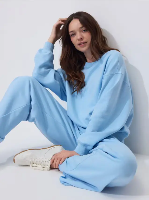 Felpa in misto cotone semplice - azzurro