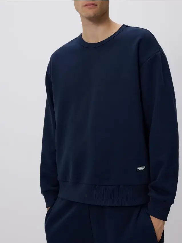 Felpa in misto cotone semplice - blu scuro