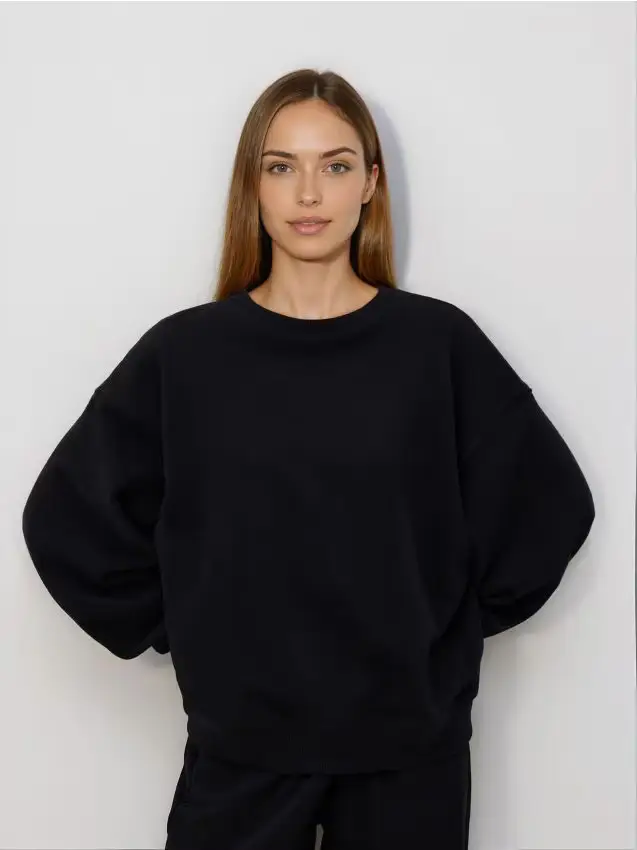 Felpa in misto cotone semplice - nero