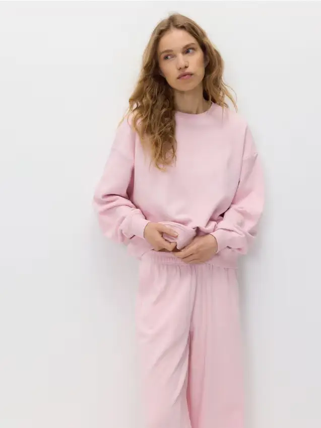 Felpa in misto cotone semplice - rosa pastello