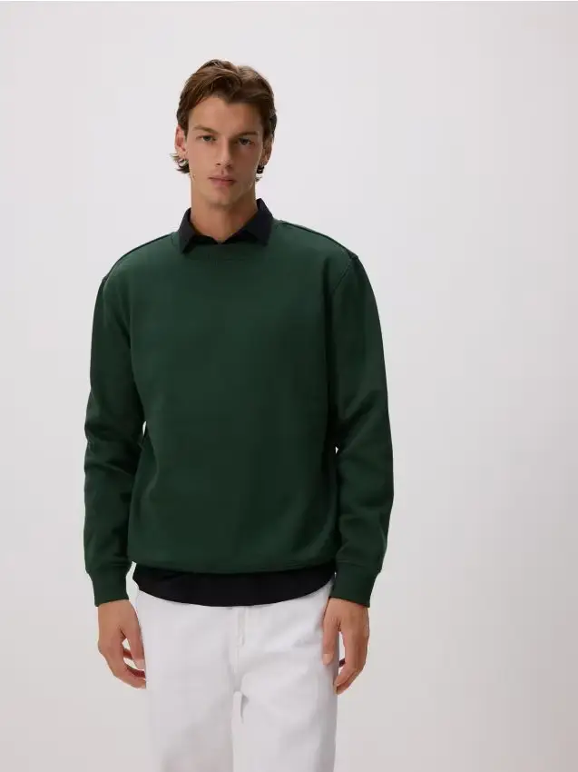 Felpa in misto cotone semplice - verde scuro