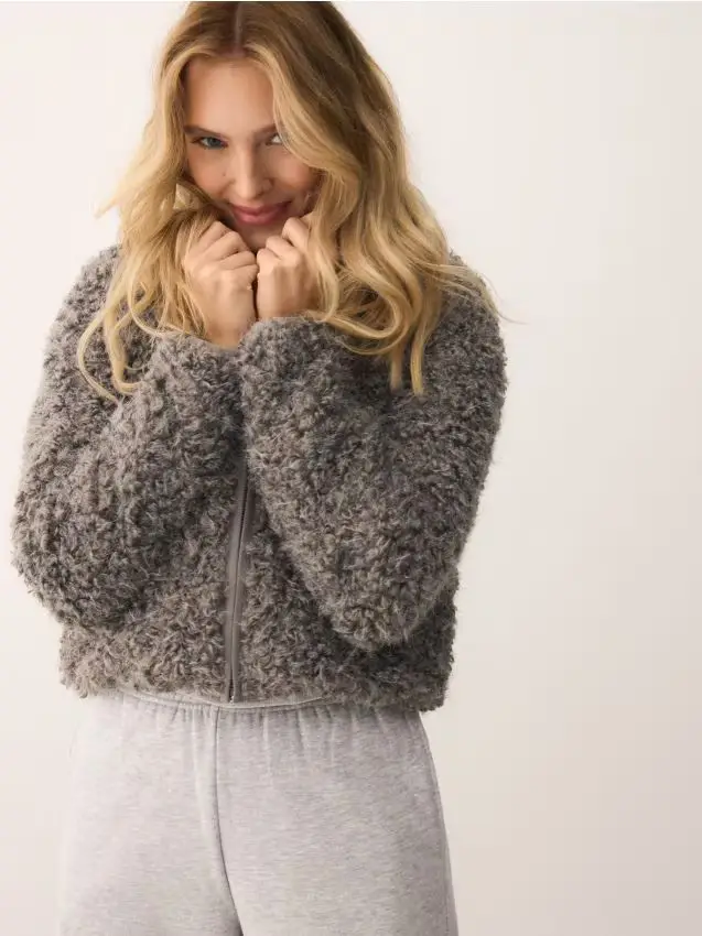 Felpa in pelliccia sintetica effetto montone - grigio scuro