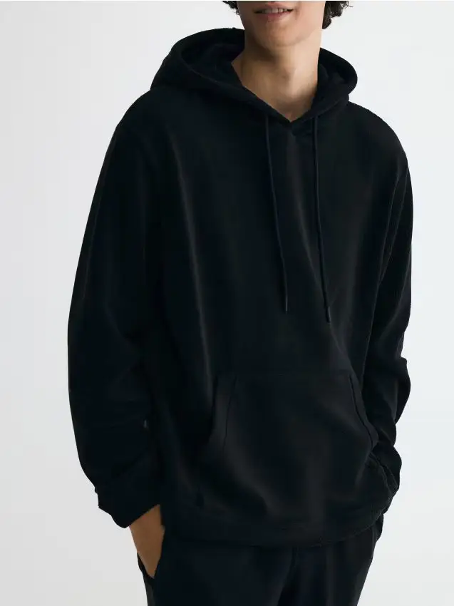 Felpa in pile con cappuccio - nero