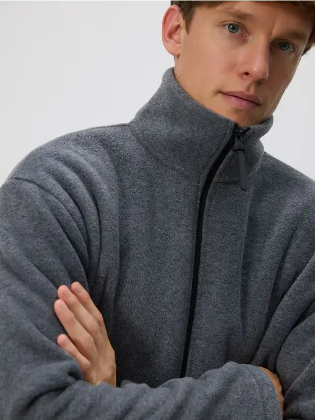 Felpa in pile con colletto rigido - grigio scuro