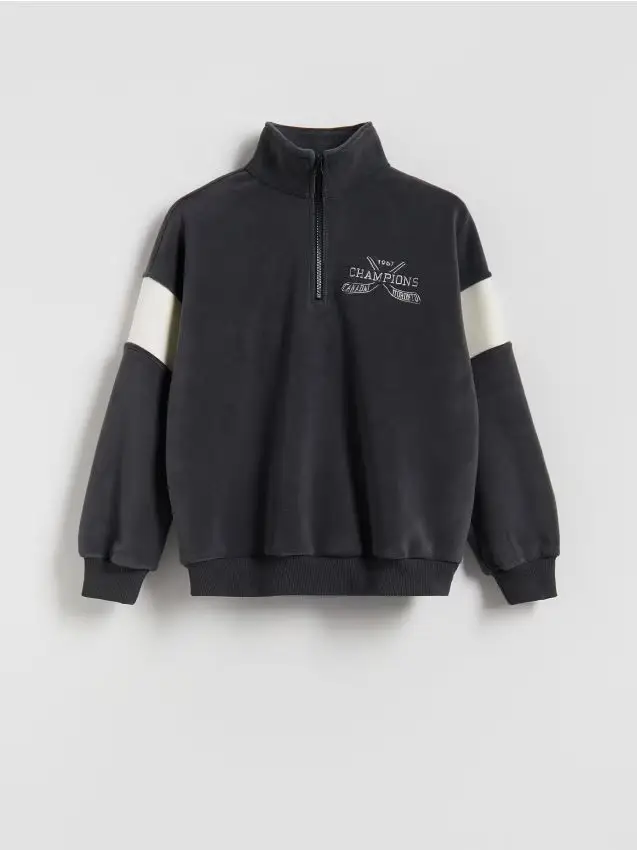 Felpa in pile con colletto rigido - grigio scuro