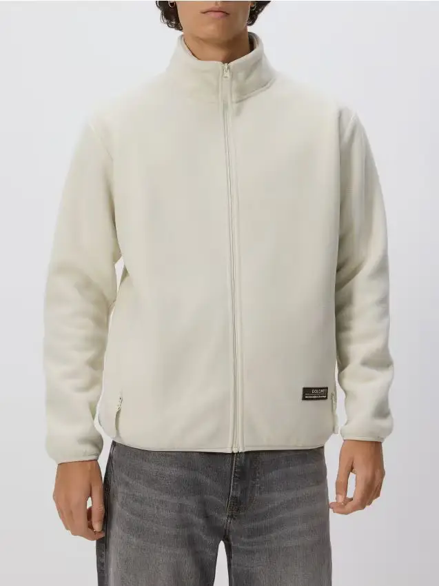 Felpa in pile con colletto rigido - panna