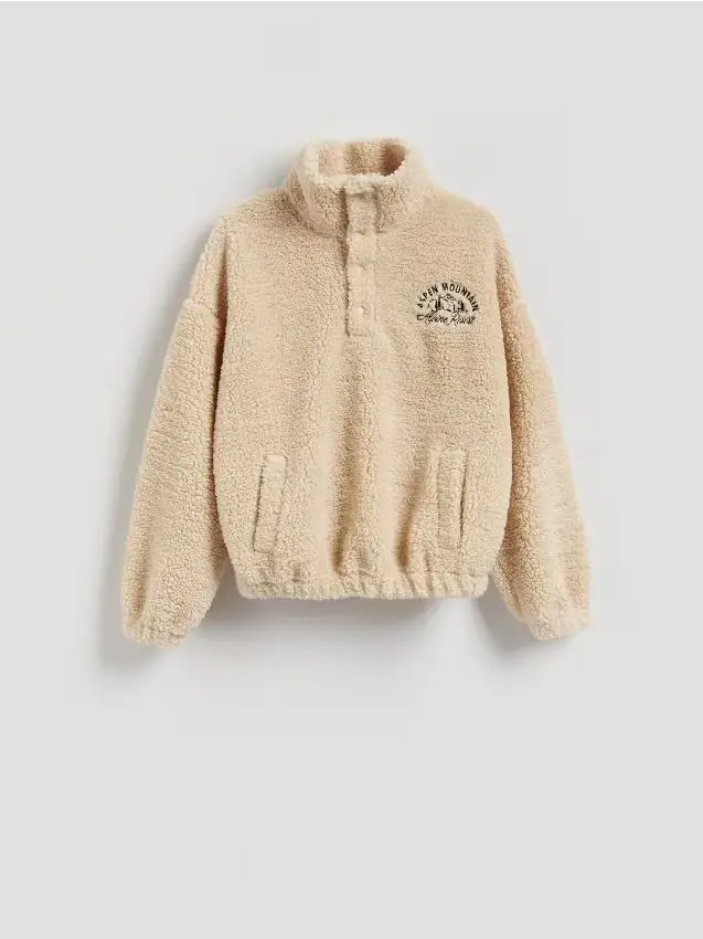 Felpa in sherpa con colletto rialzato - beige