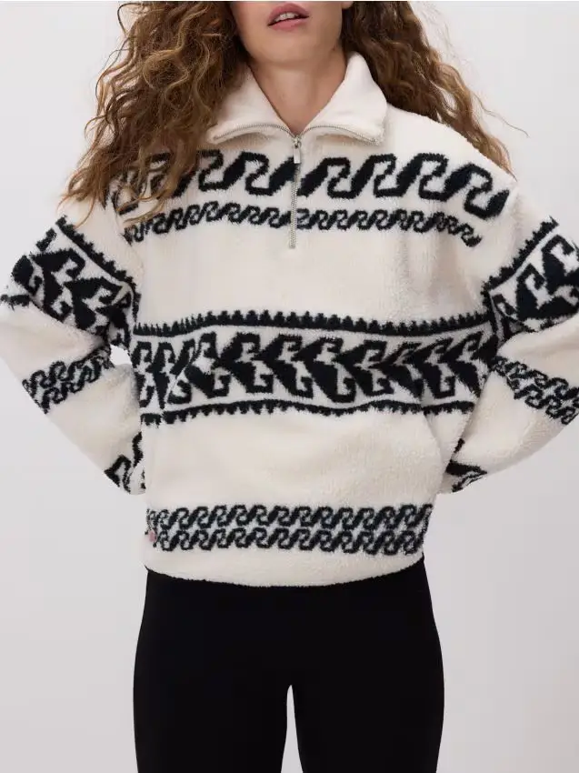 Felpa in sherpa con colletto rialzato - panna