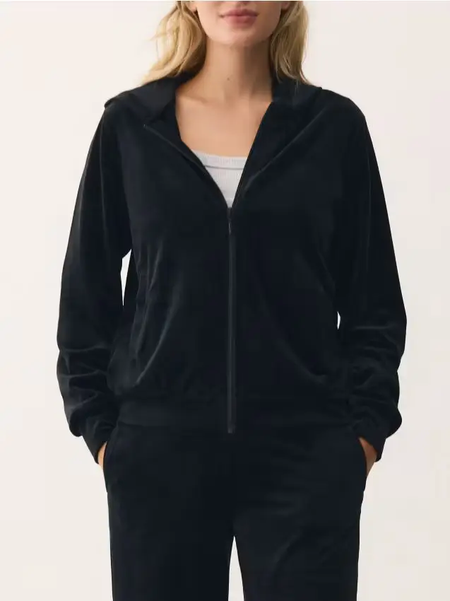 Felpa in velluto con cappuccio - nero