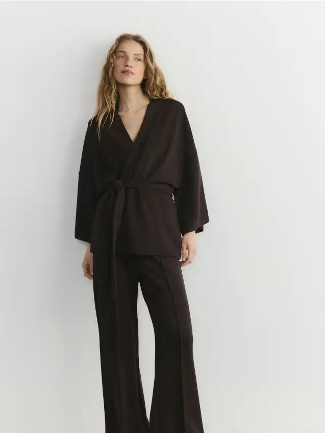 Felpa kimono con modal - marrone scuro