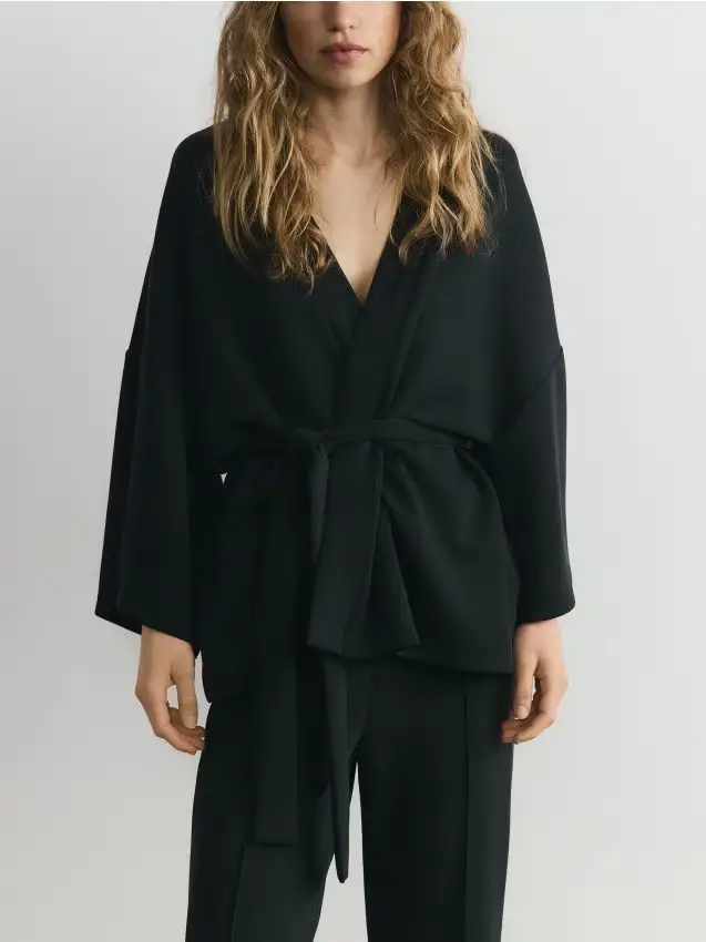 Felpa kimono con modal - nero