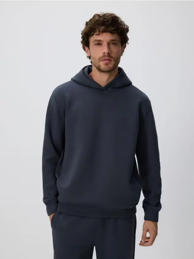 Felpa regular con cappuccio - grigio scuro